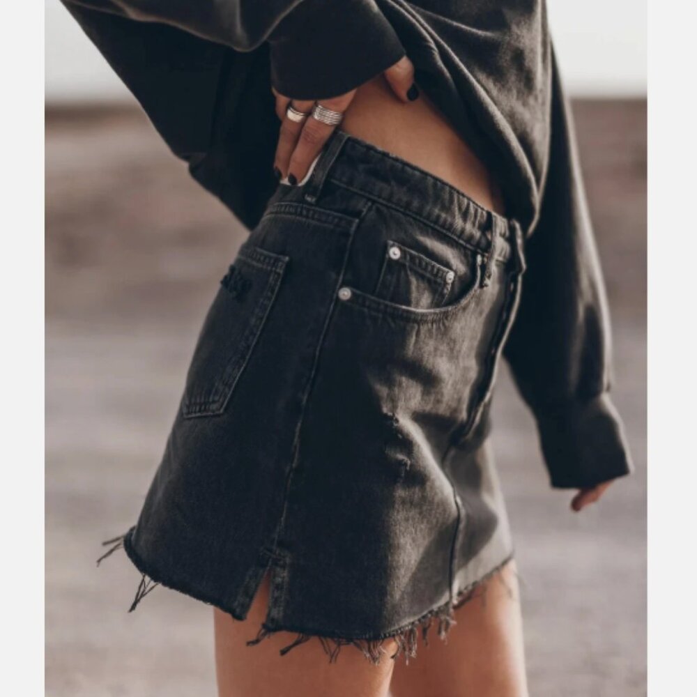 MIKUTA The Black Slit Denim Skirt SMALL